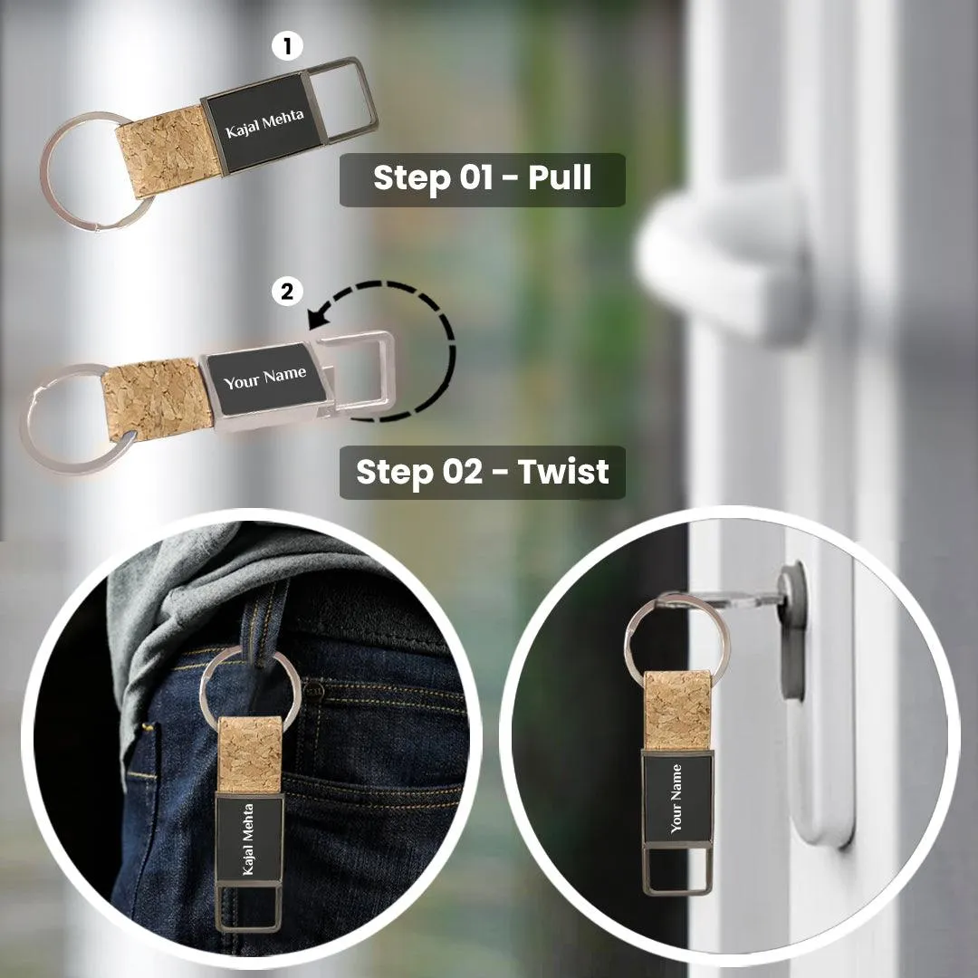 2 in 1 Customized Leather Key Chain with Metal Pen - Cork