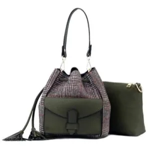 2 Pieces Tassel Plaid String Handbag Set - Green