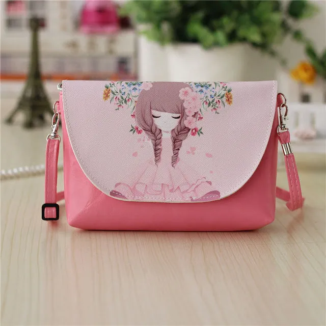 2017 New Cartoon printing Women bag Female PU leather Mini Crossbody Shoulder bags Girls Messenger bag bolsa feminina B075