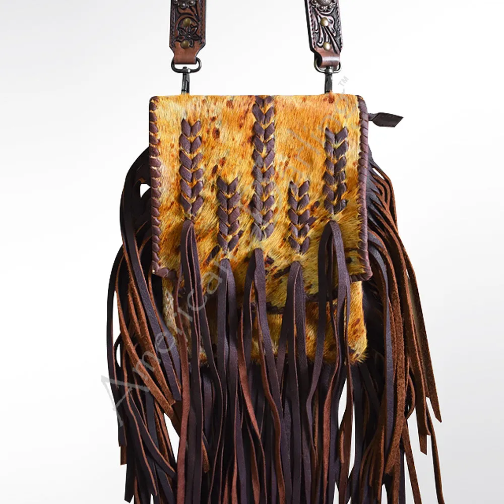 American Darling ADBG519YLAC2 Wallet Hand Tooled Hair-On Genuine Leather Women Bag Western Handbag Purse