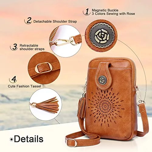 APHISON Mini Cell Phone Purse, PU Leather Small Crossbody Bags for Women, Lightweight Cute Purses with Tassel