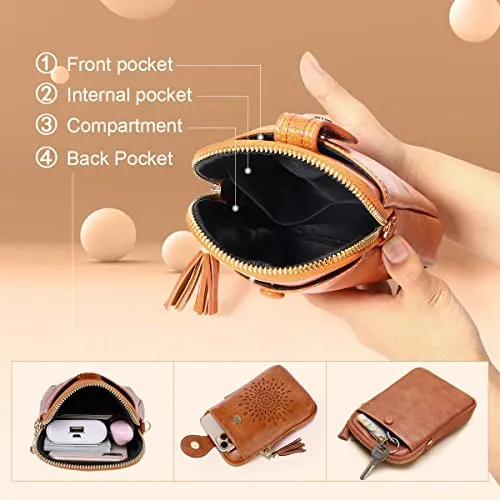 APHISON Mini Cell Phone Purse, PU Leather Small Crossbody Bags for Women, Lightweight Cute Purses with Tassel