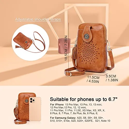 APHISON Mini Cell Phone Purse, PU Leather Small Crossbody Bags for Women, Lightweight Cute Purses with Tassel