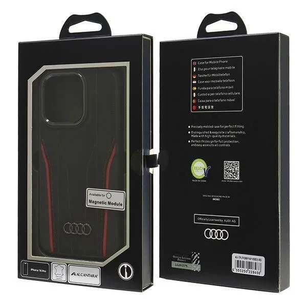 Audi Genuine Leather Hardcase with MagSafe for iPhone 16 Pro 6.3" Black/Red - AU-TPUPCMIP16P-R8/D3-RD