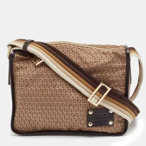 Beige/Brown Zucchino Nylon and Leather Messenger Bag