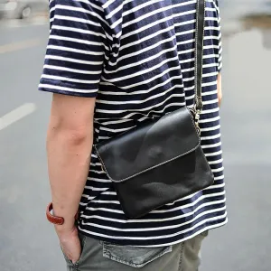 Black Leather Mens Cool Small Courier Bags Messenger Bags Amber Brown Postman Bag For Men