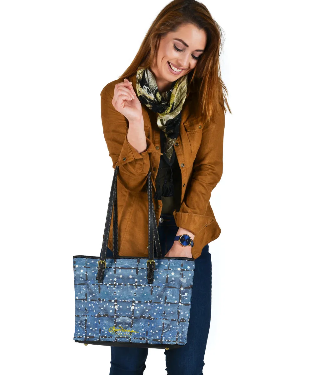 Blu&White Dotted Plaid Small Tote Bag