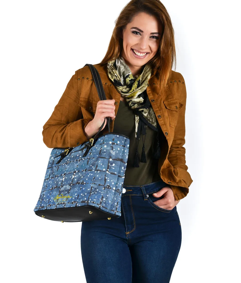 Blu&White Dotted Plaid Small Tote Bag