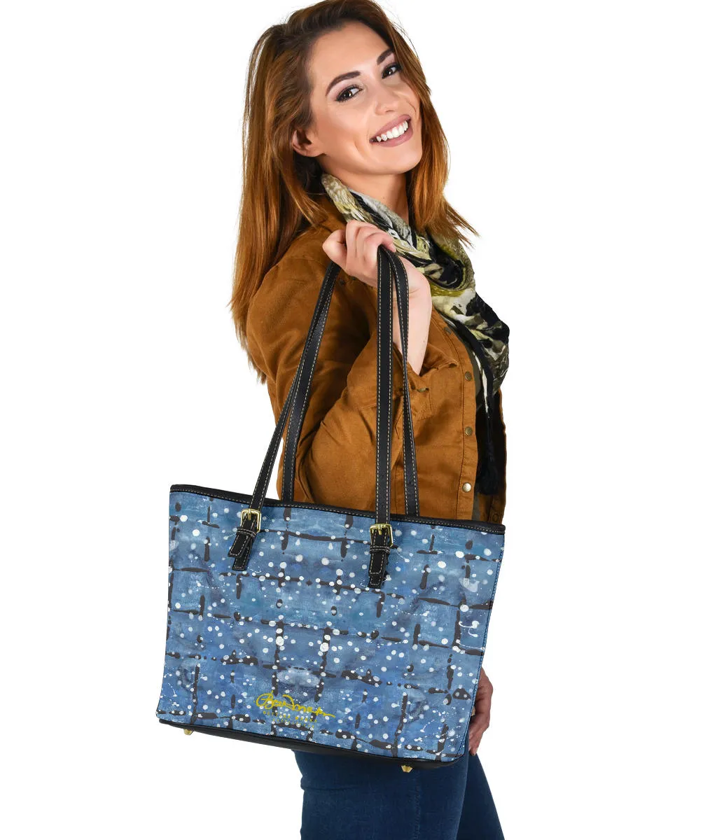 Blu&White Dotted Plaid Small Tote Bag