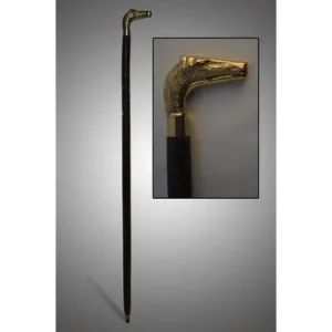 Brown Wooden Cane with Gold Horse Topper