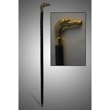 Brown Wooden Cane with Gold Horse Topper