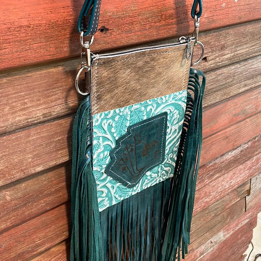 Carrie - Brindle w/ Turquoise Sand tool w/ bucking aces