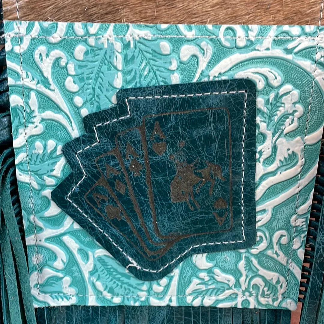 Carrie - Brindle w/ Turquoise Sand tool w/ bucking aces