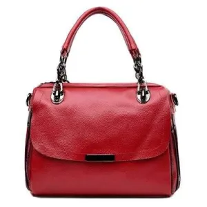 Chain Textured PU Leather Handbag - Wine Red
