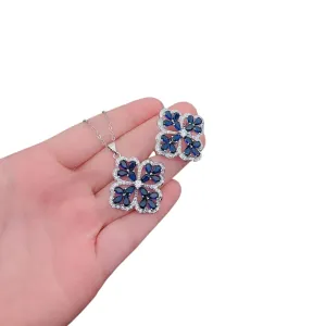 CHARLIN Women's Fashion Elegant Luxury Statement Blue Cubic Zirconia Necklace & Ring Jewelry