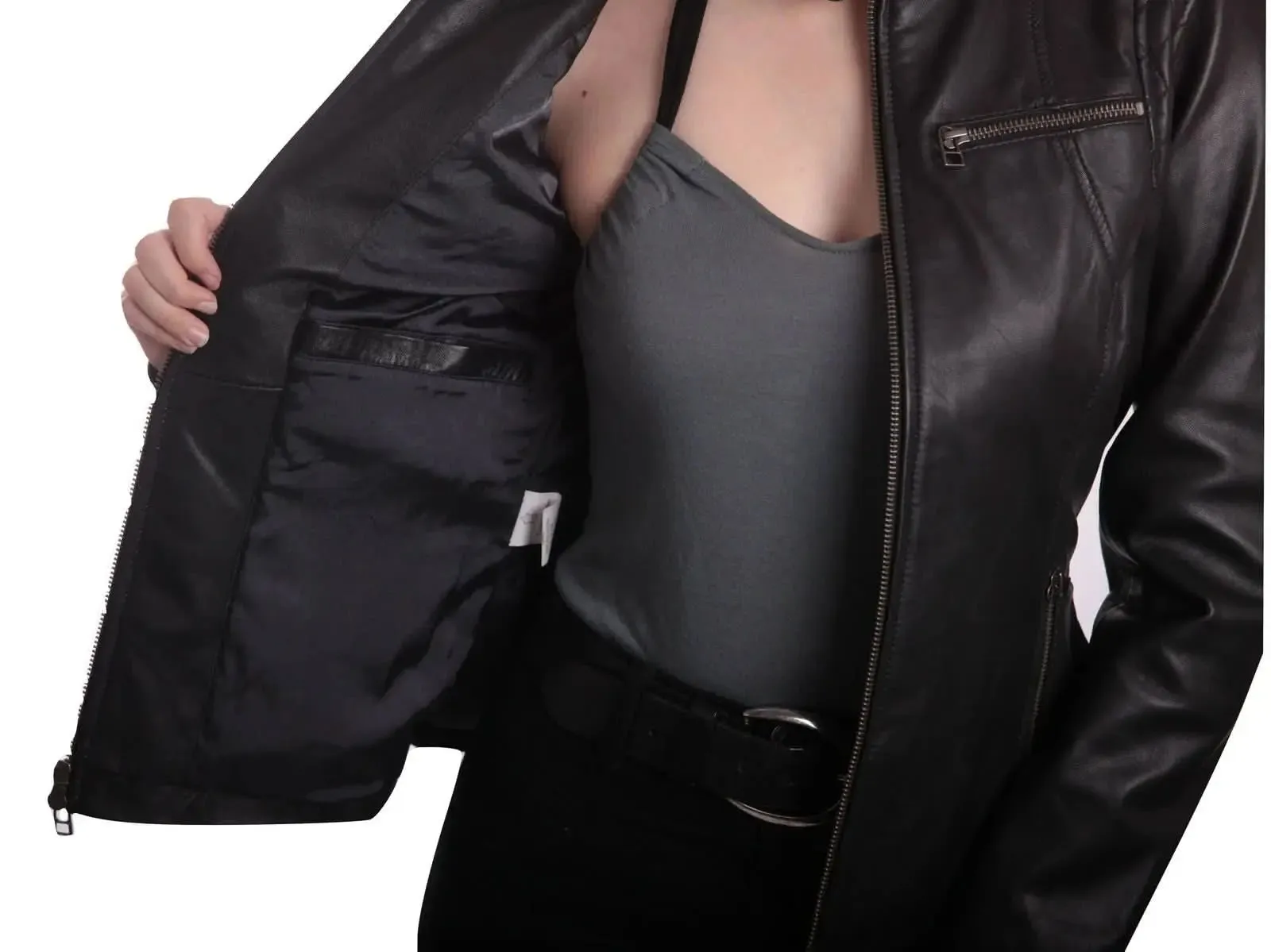 Chic Women's Authentic Black Leather Motorcycle Jacket