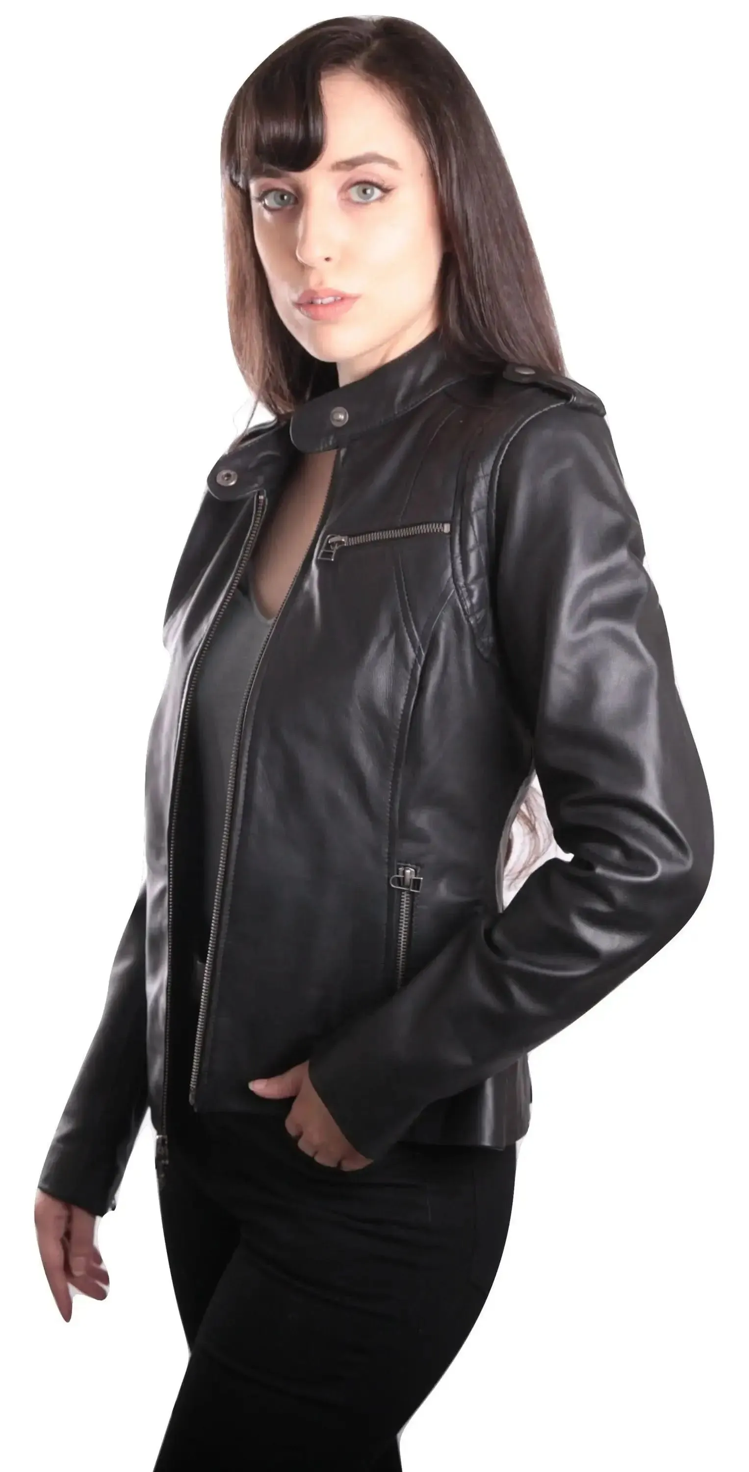 Chic Women's Authentic Black Leather Motorcycle Jacket