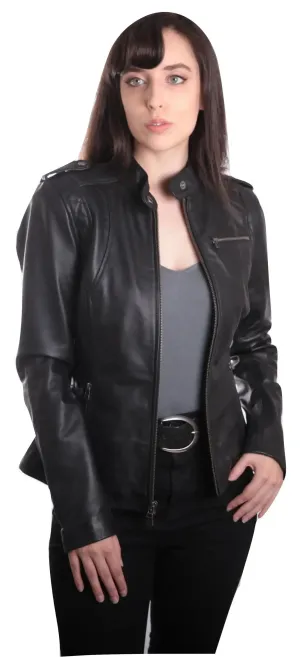 Chic Women's Authentic Black Leather Motorcycle Jacket