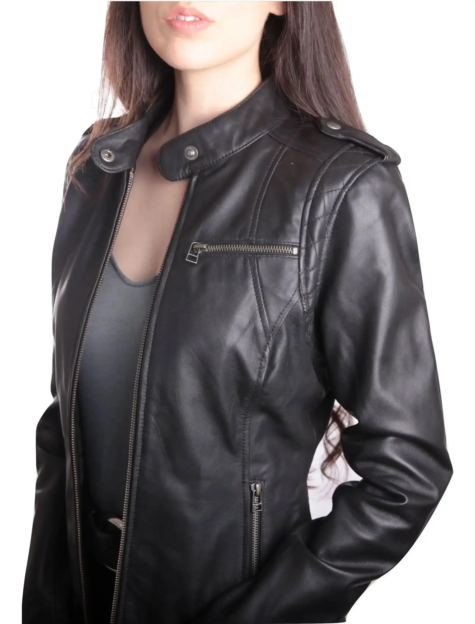 Chic Women's Authentic Black Leather Motorcycle Jacket
