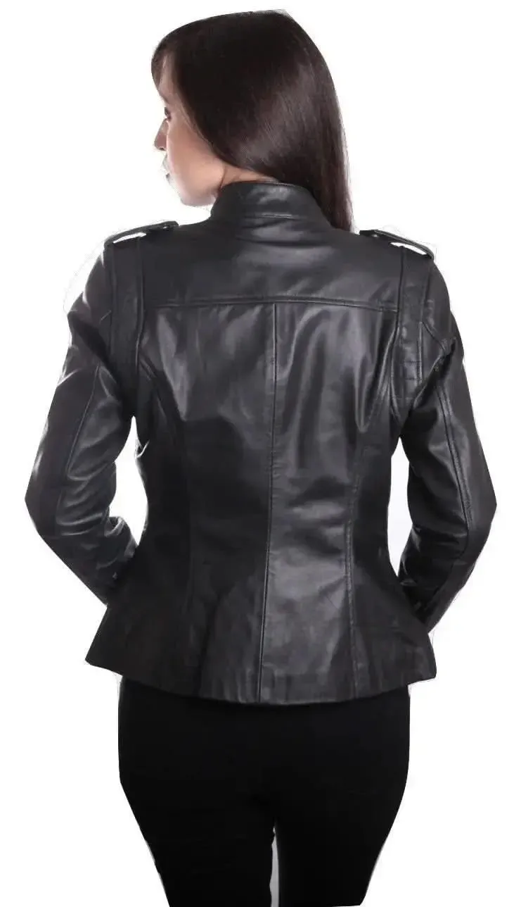 Chic Women's Authentic Black Leather Motorcycle Jacket