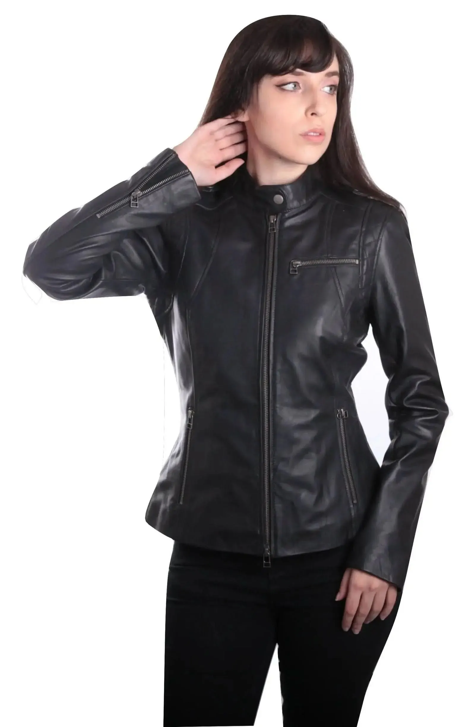Chic Women's Authentic Black Leather Motorcycle Jacket