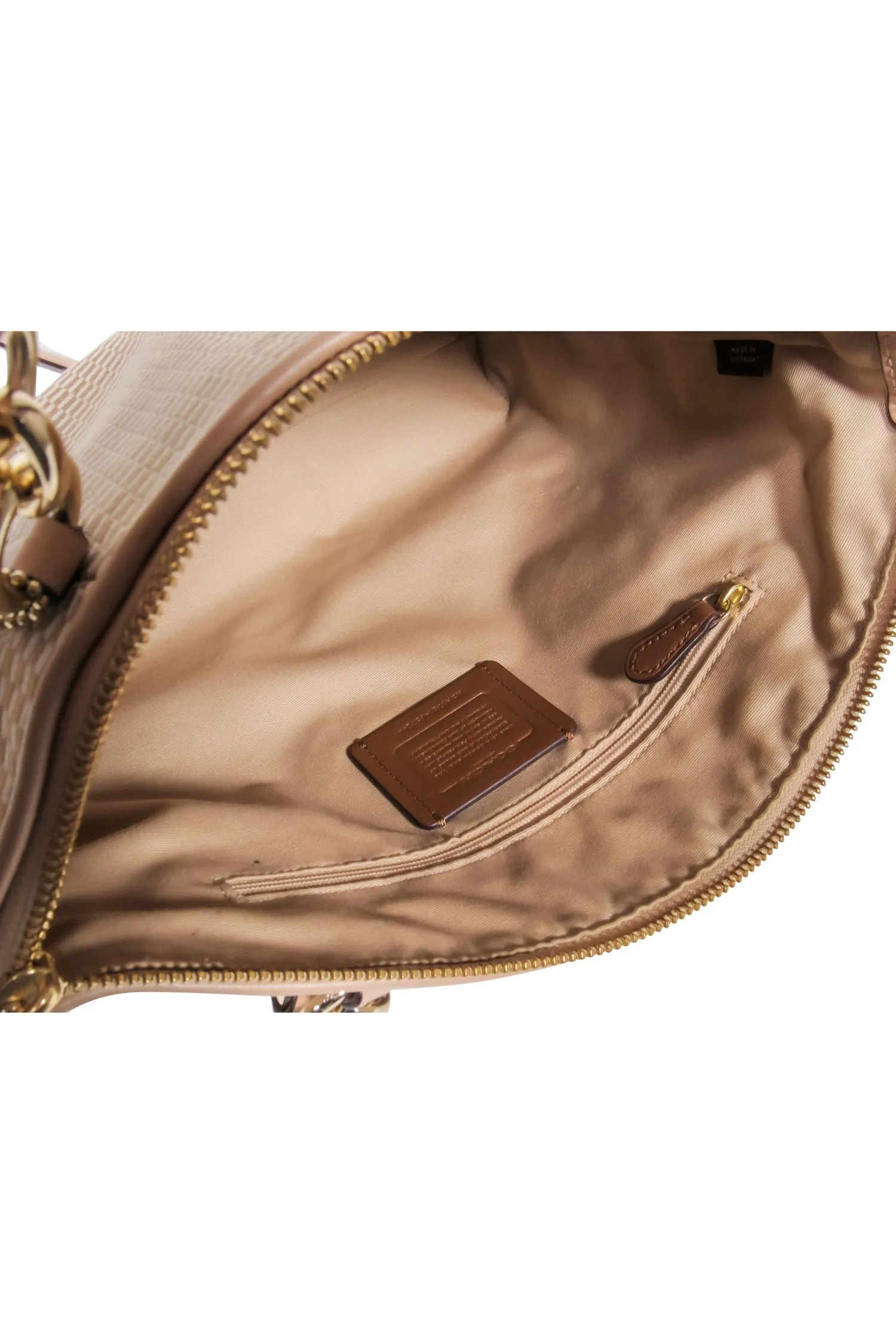 Coach - Nude & White Checkered Pattern Textile Handbag