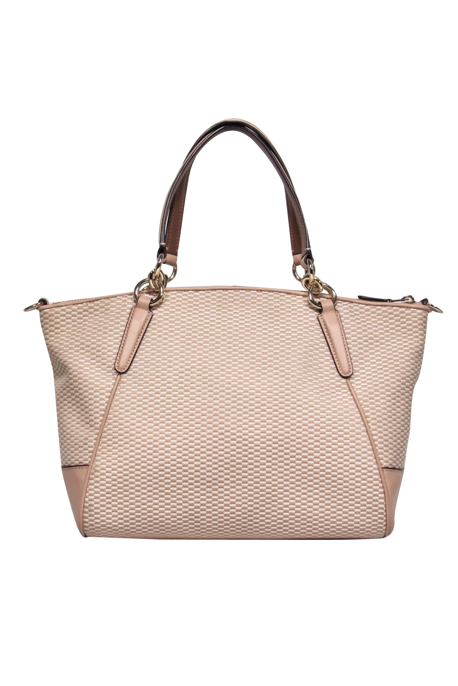 Coach - Nude & White Checkered Pattern Textile Handbag
