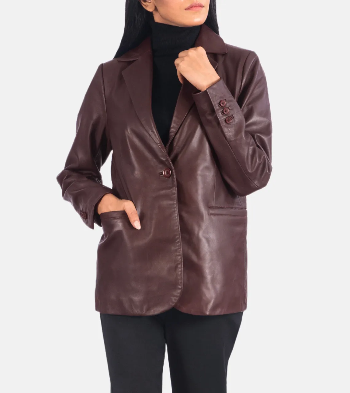 Des Moines Maroon Women's Leather Blazer