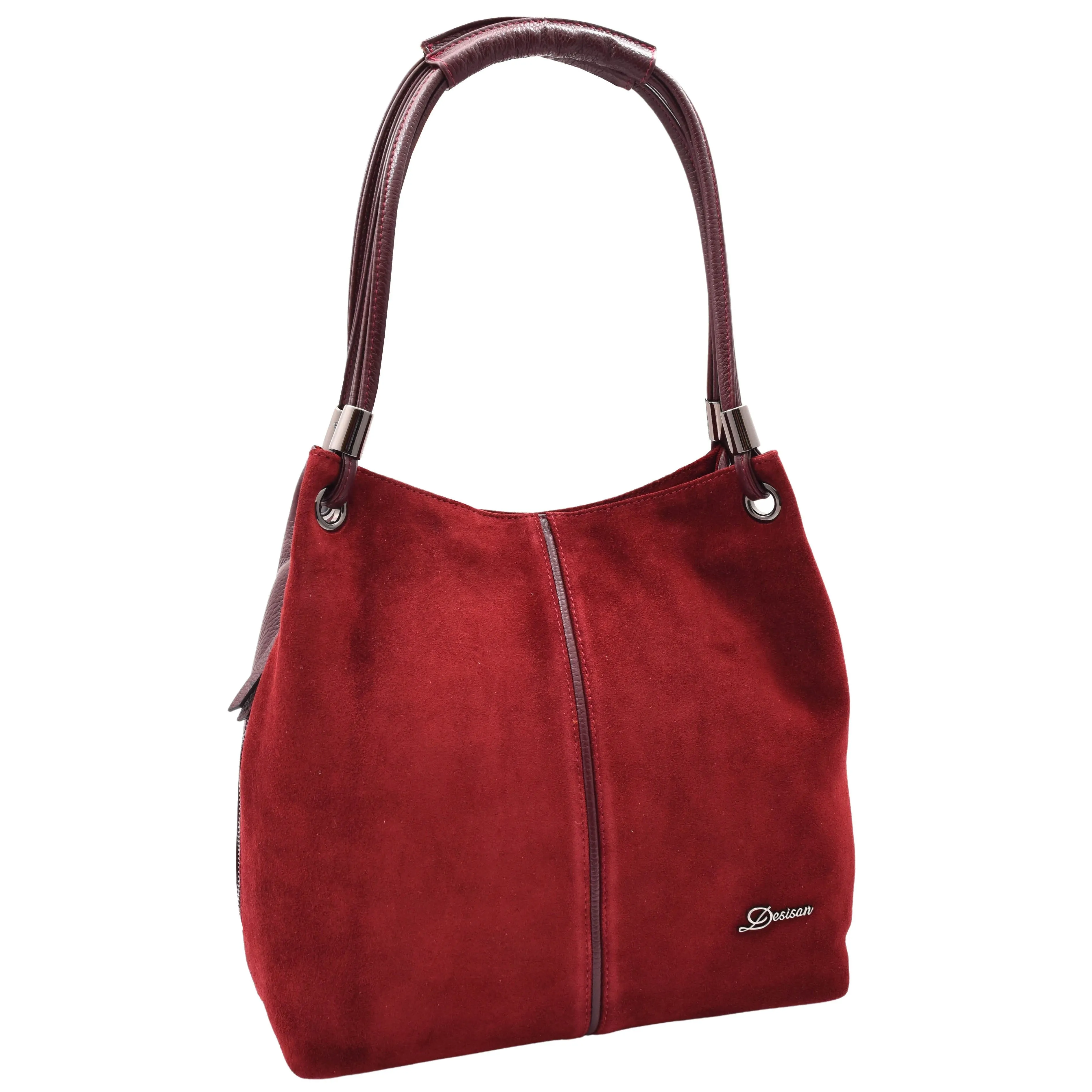 DR593 Women's Suede Leather Large Shoulder Bag Zip Hobo Bag Burgundy