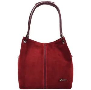 DR593 Women's Suede Leather Large Shoulder Bag Zip Hobo Bag Burgundy