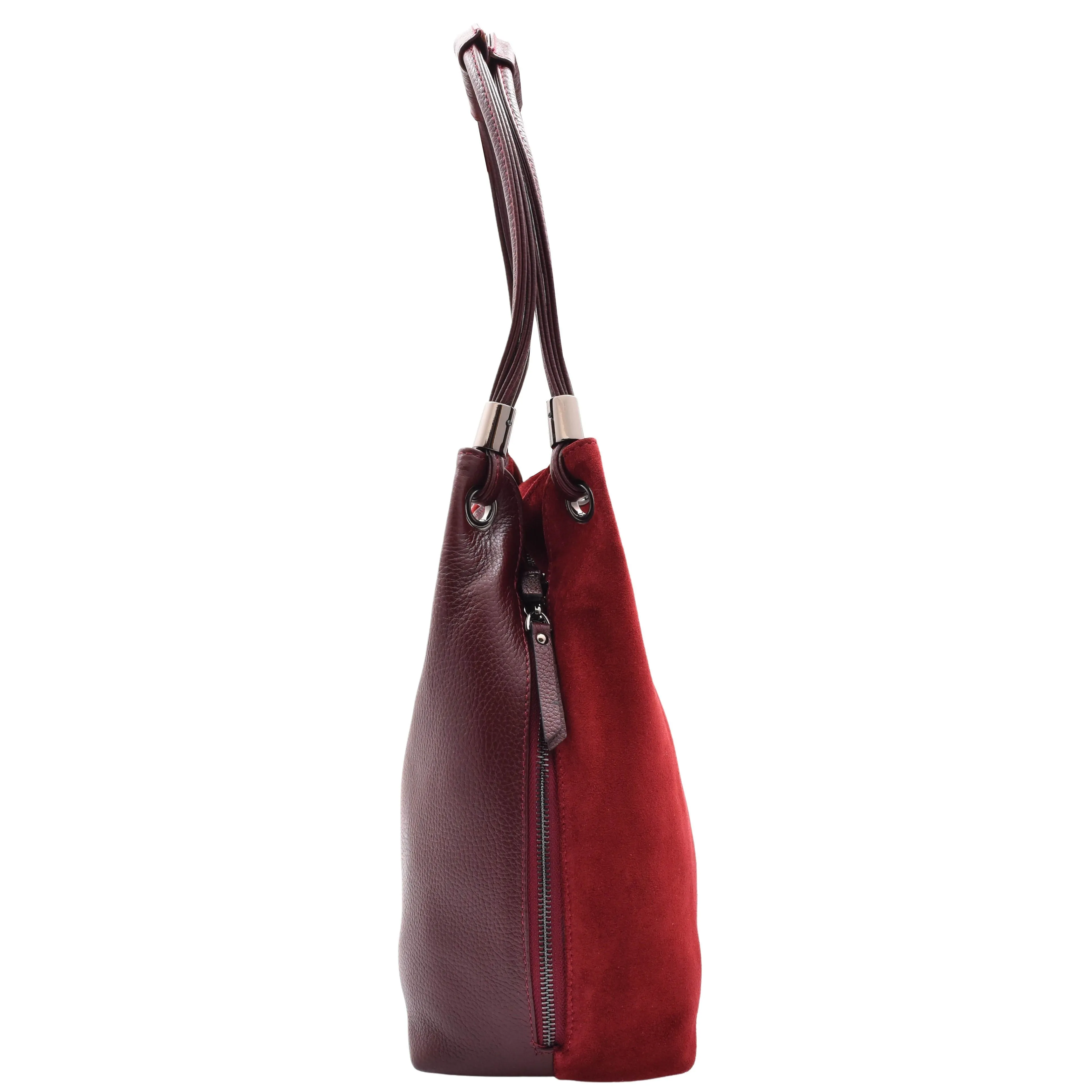 DR593 Women's Suede Leather Large Shoulder Bag Zip Hobo Bag Burgundy