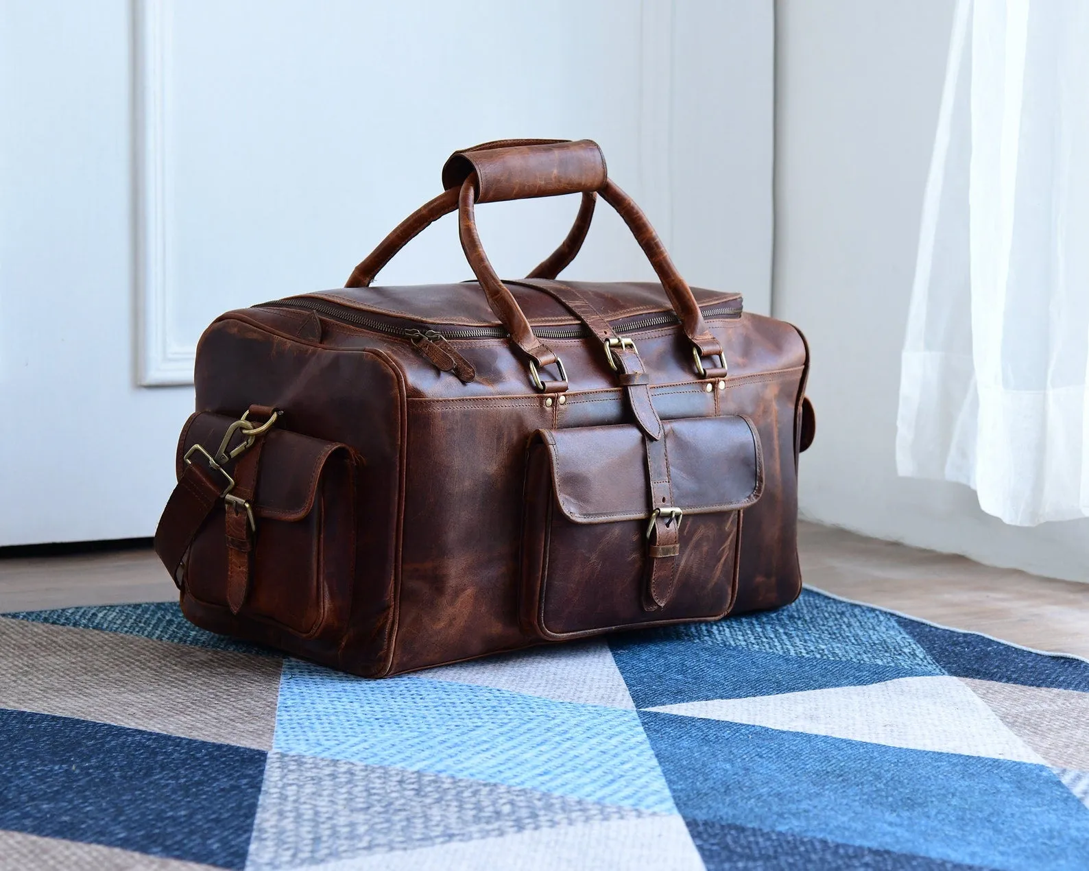 Duffle Bag Waxed Brown Leather