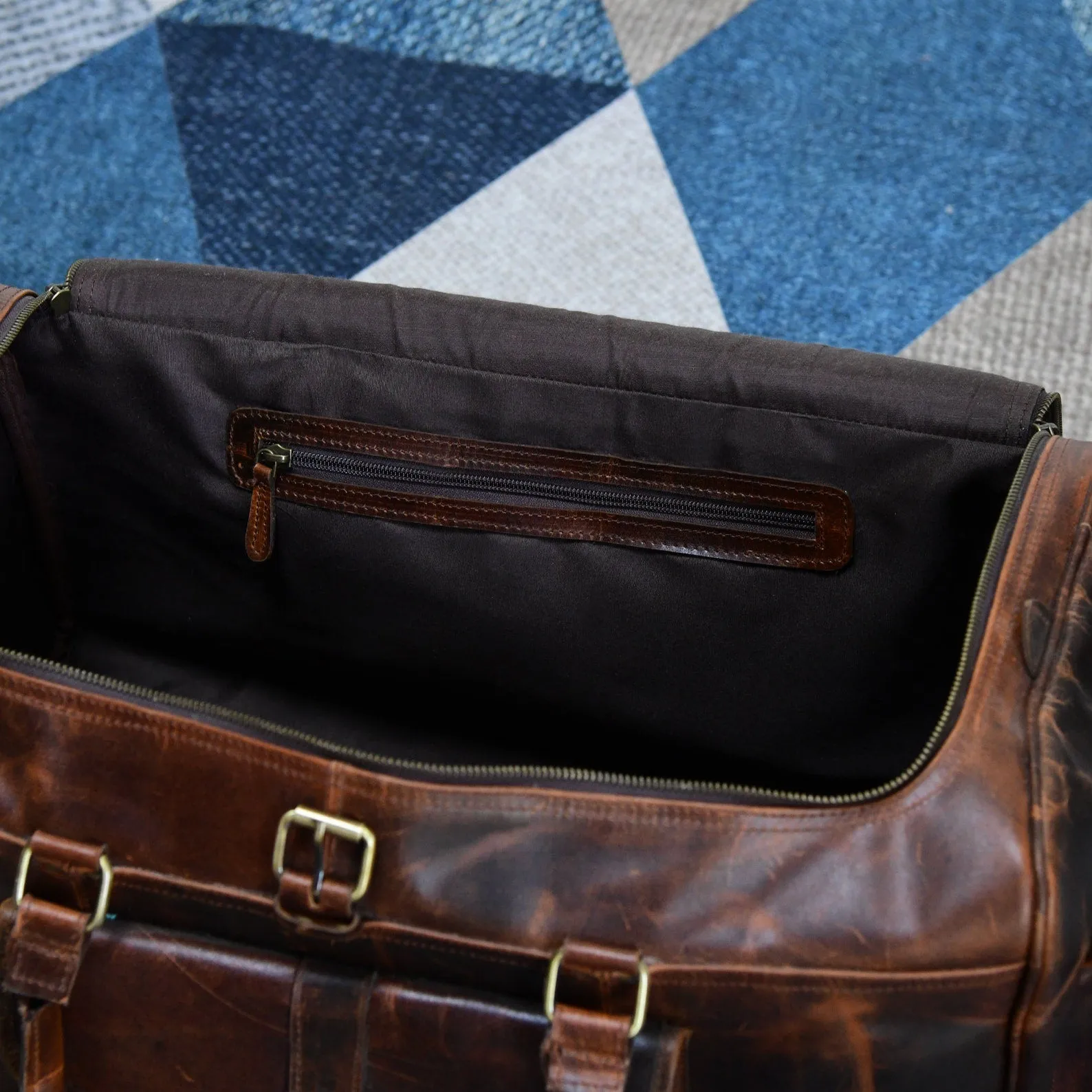 Duffle Bag Waxed Brown Leather