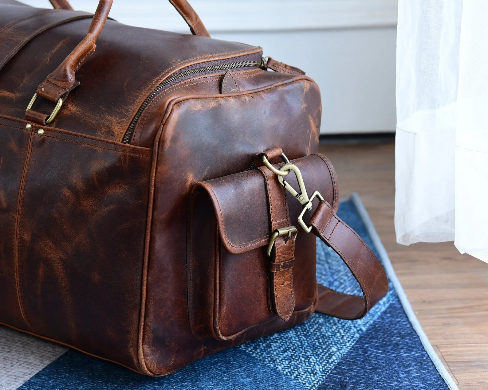 Duffle Bag Waxed Brown Leather