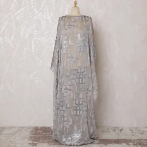 Elegant Silver Grey French (Fransawi) Somali Dirac Silk Chiffon Fabric with Metallic Lurex, 140 cm Width-D19687