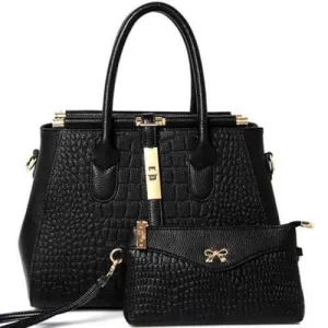 Fashion Hasp and Crocodile Print Design Women's Tote Bag - Black