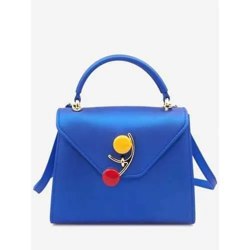 Flap Contrasting Color Handbag - Blue