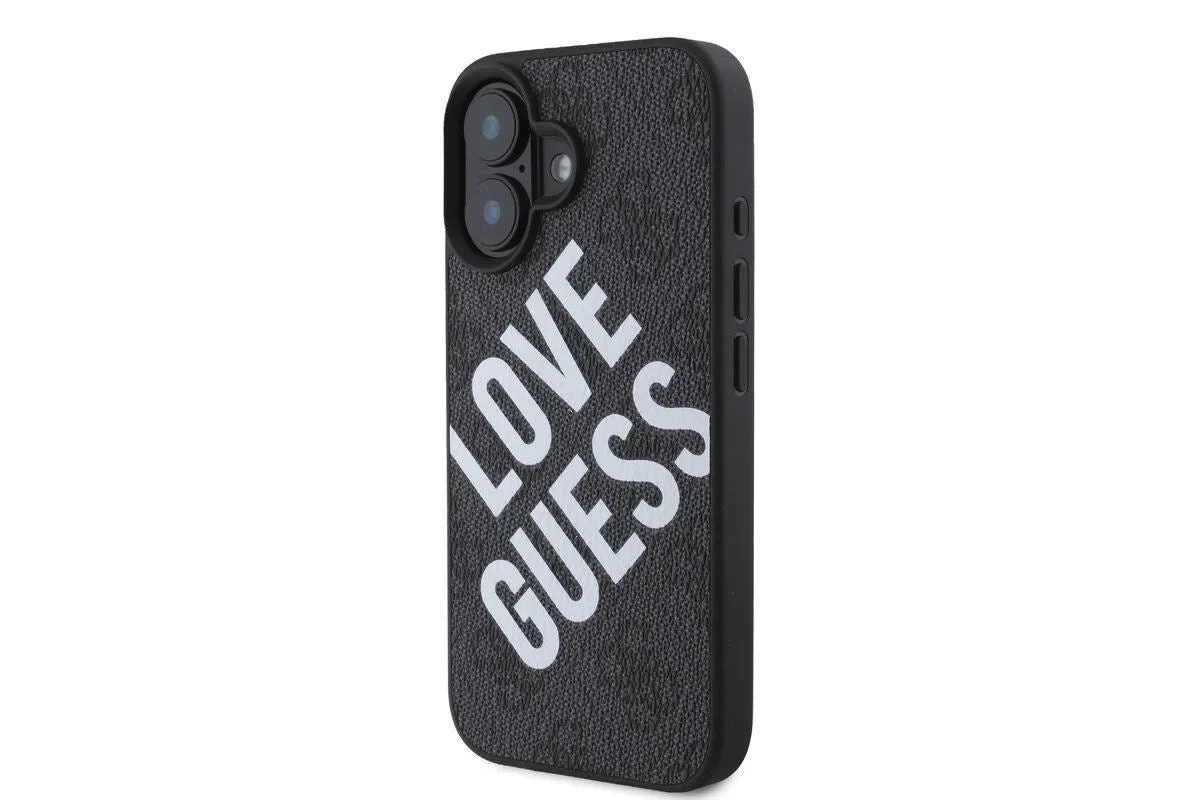 Guess 4G Big Love Logo Leather Case with MagSafe for iPhone 16 6.1" Black - GUHMP16SP4PLGWK