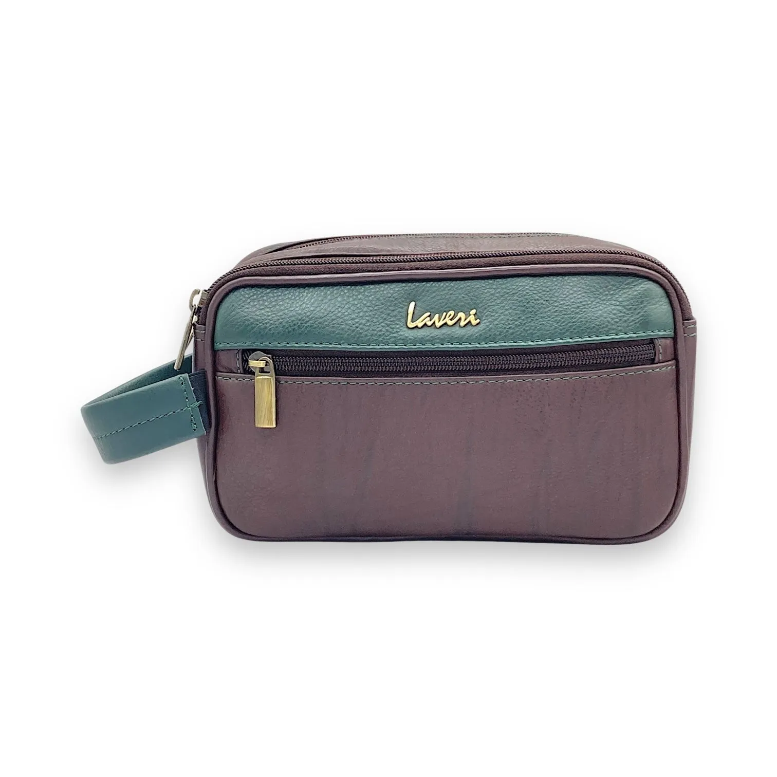 Hand Pouch, Wash Bag, Toiletry, Genuine Leather # 2295NH