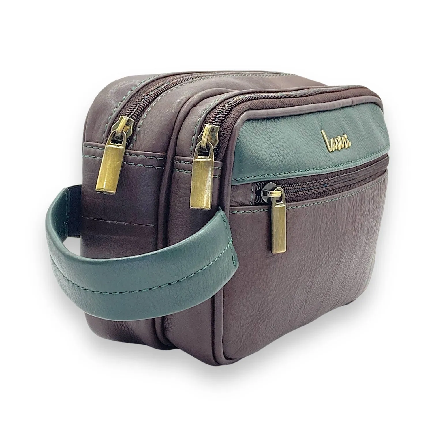 Hand Pouch, Wash Bag, Toiletry, Genuine Leather # 2295NH