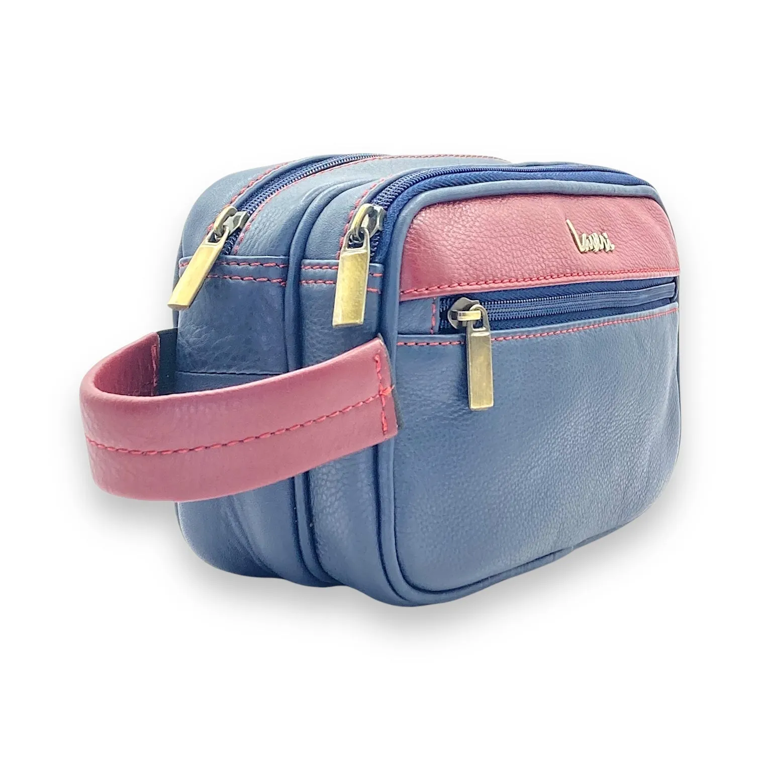 Hand Pouch, Wash Bag, Toiletry, Genuine Leather # 2295NH