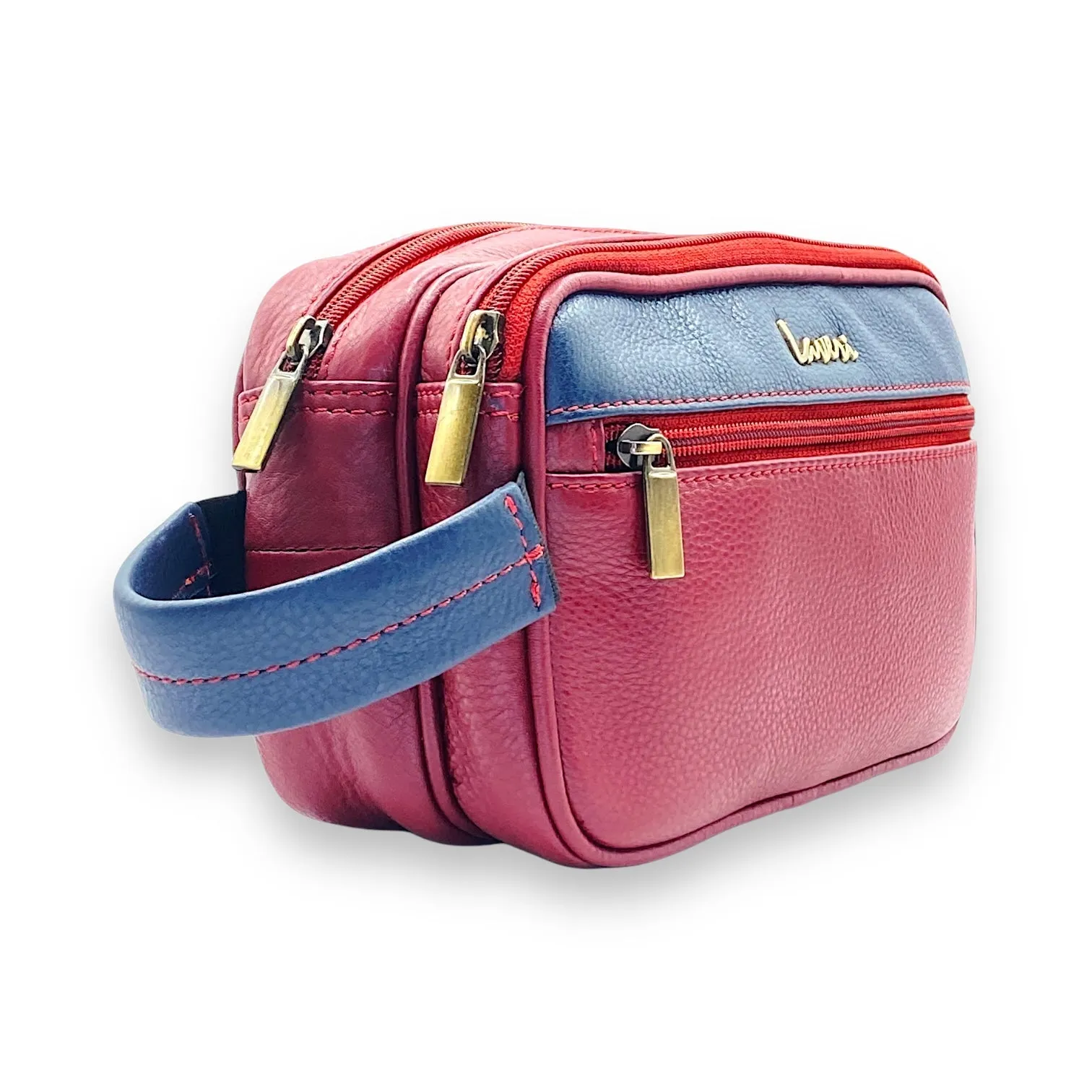 Hand Pouch, Wash Bag, Toiletry, Genuine Leather # 2295NH