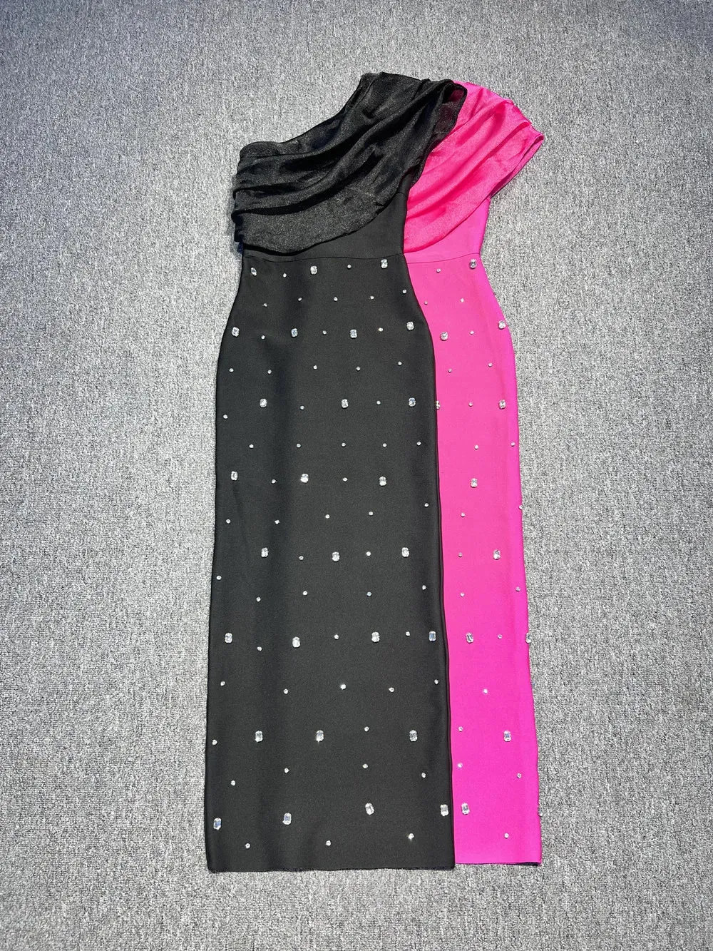 High-end One Shoulder Shiny Crystal Long Dress