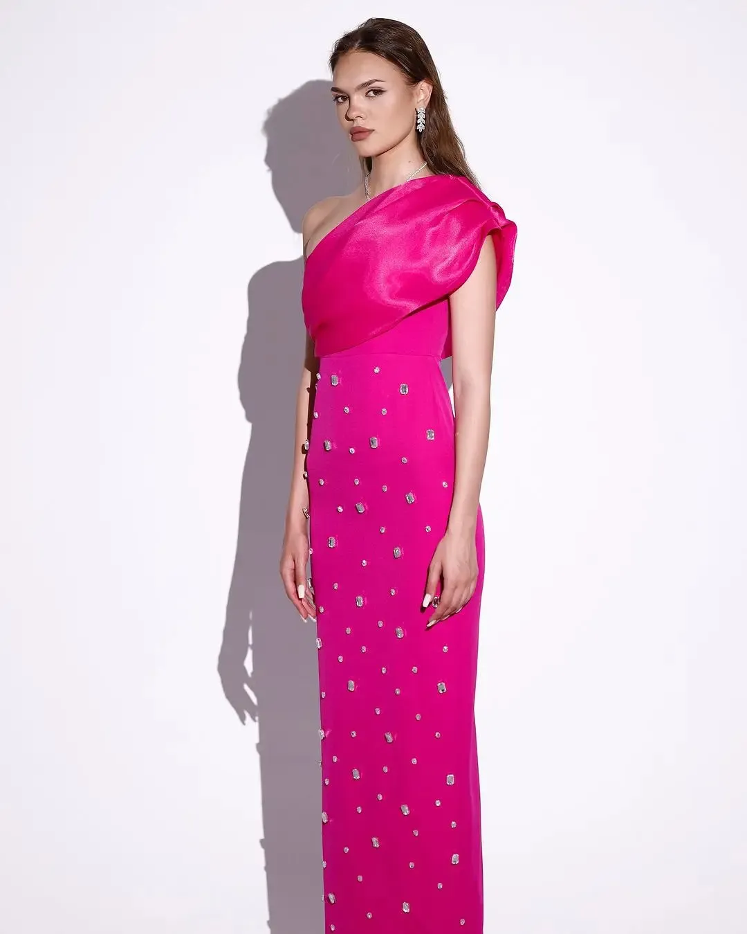 High-end One Shoulder Shiny Crystal Long Dress