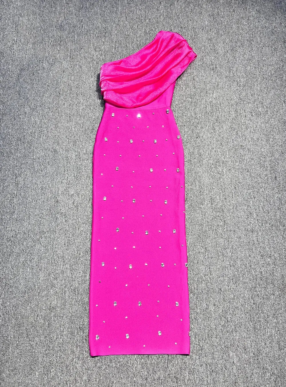 High-end One Shoulder Shiny Crystal Long Dress