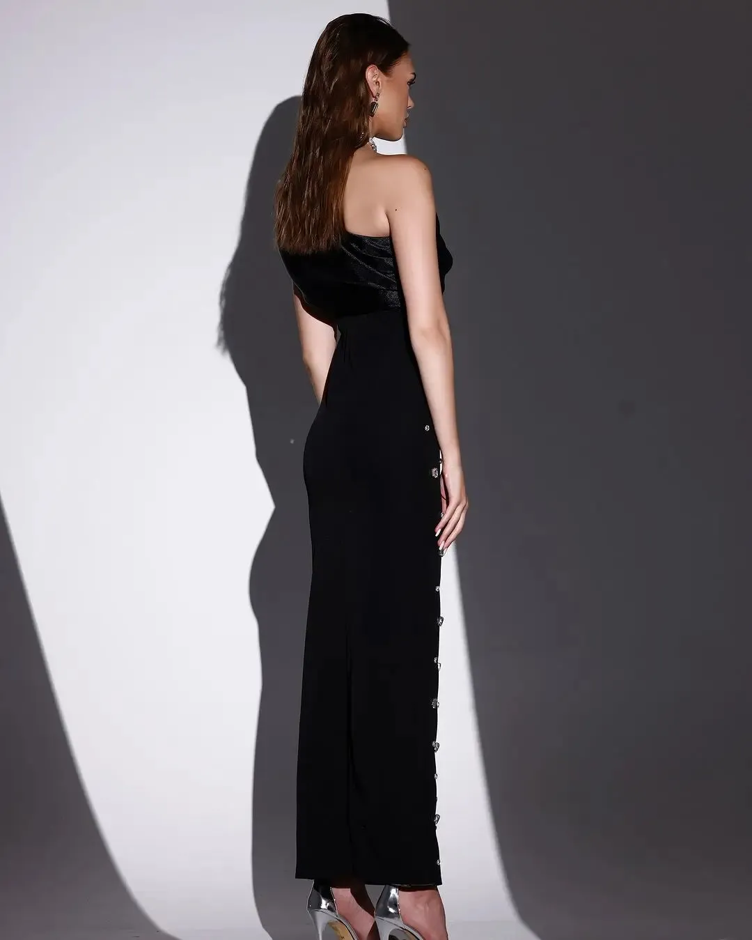 High-end One Shoulder Shiny Crystal Long Dress