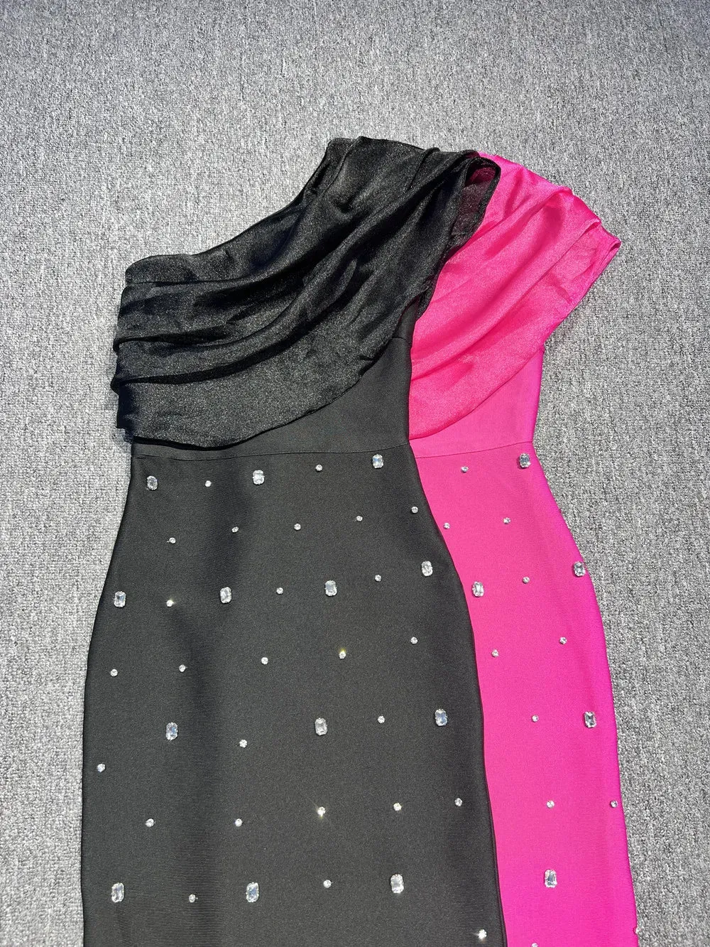 High-end One Shoulder Shiny Crystal Long Dress