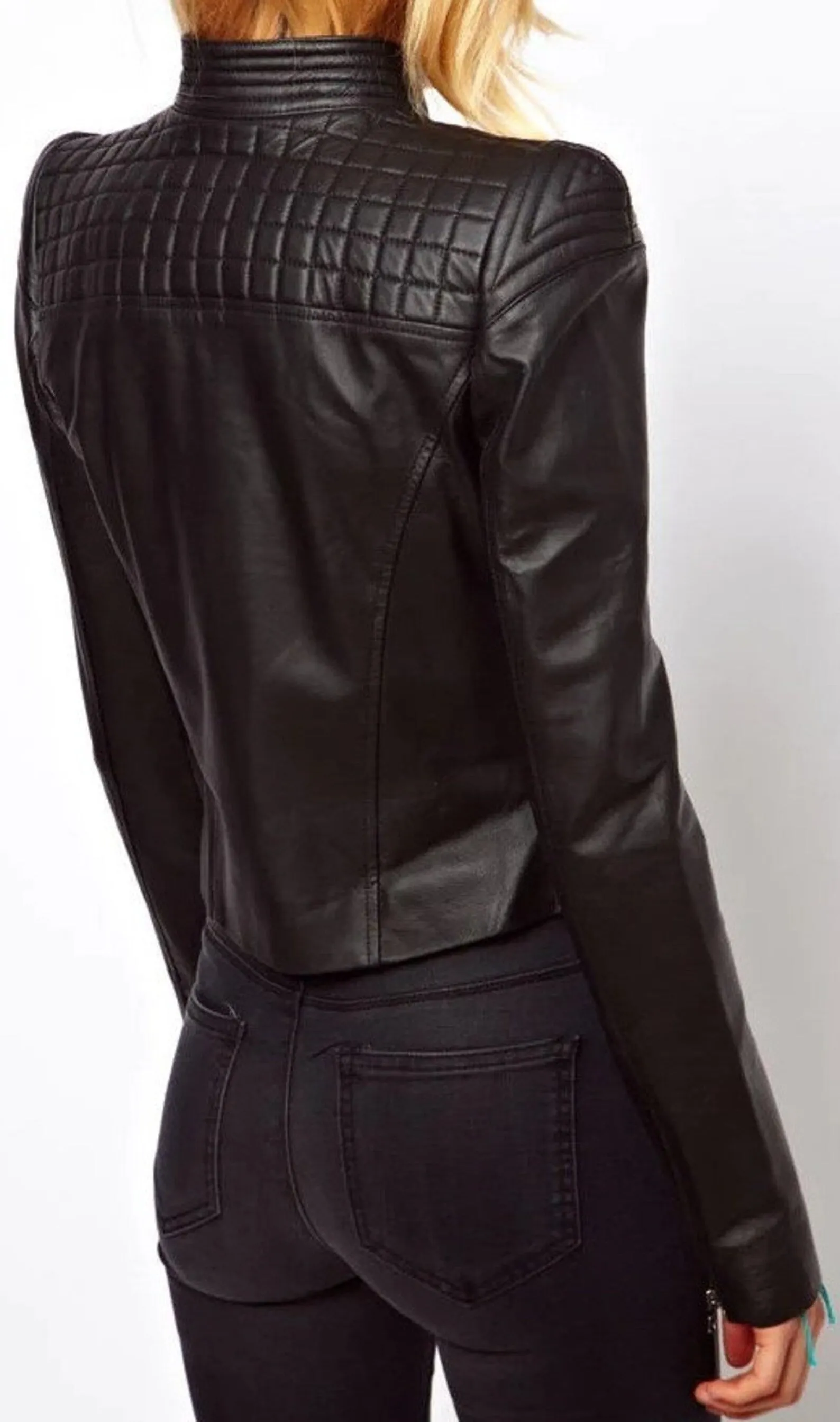 Hot Women Black Genuine Leather Quilted Jacket By TJS