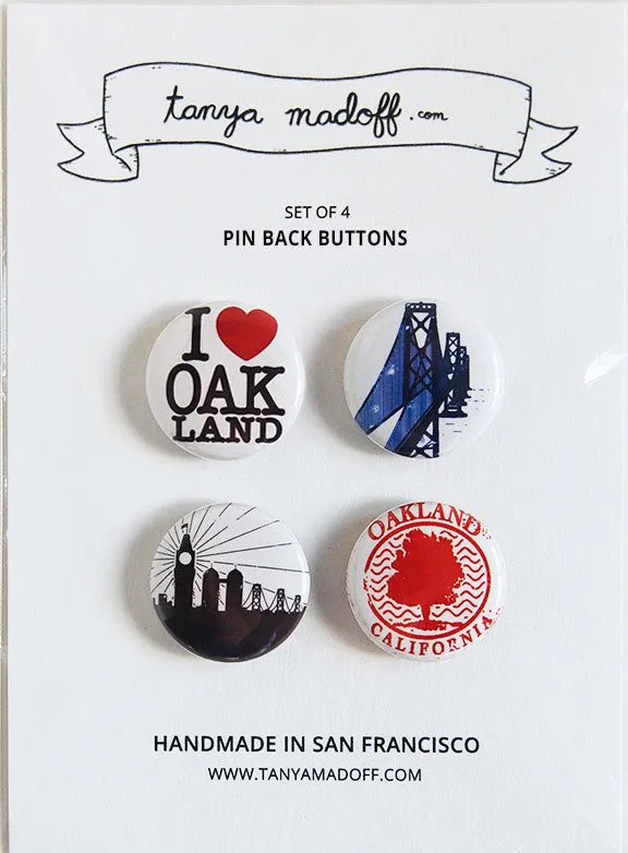 I Love Oakland - Set of Four Pinback Buttons