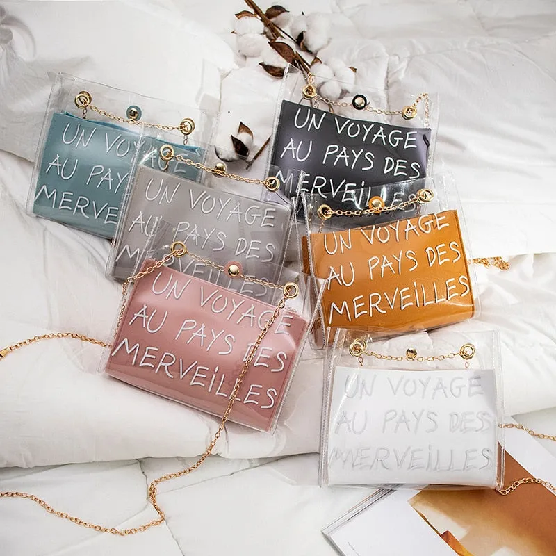 Letter Printed Transparent Jelly Shoulder Messenger Bags Women 2020 Fashion Female Crossbody Sling Handbags Girls